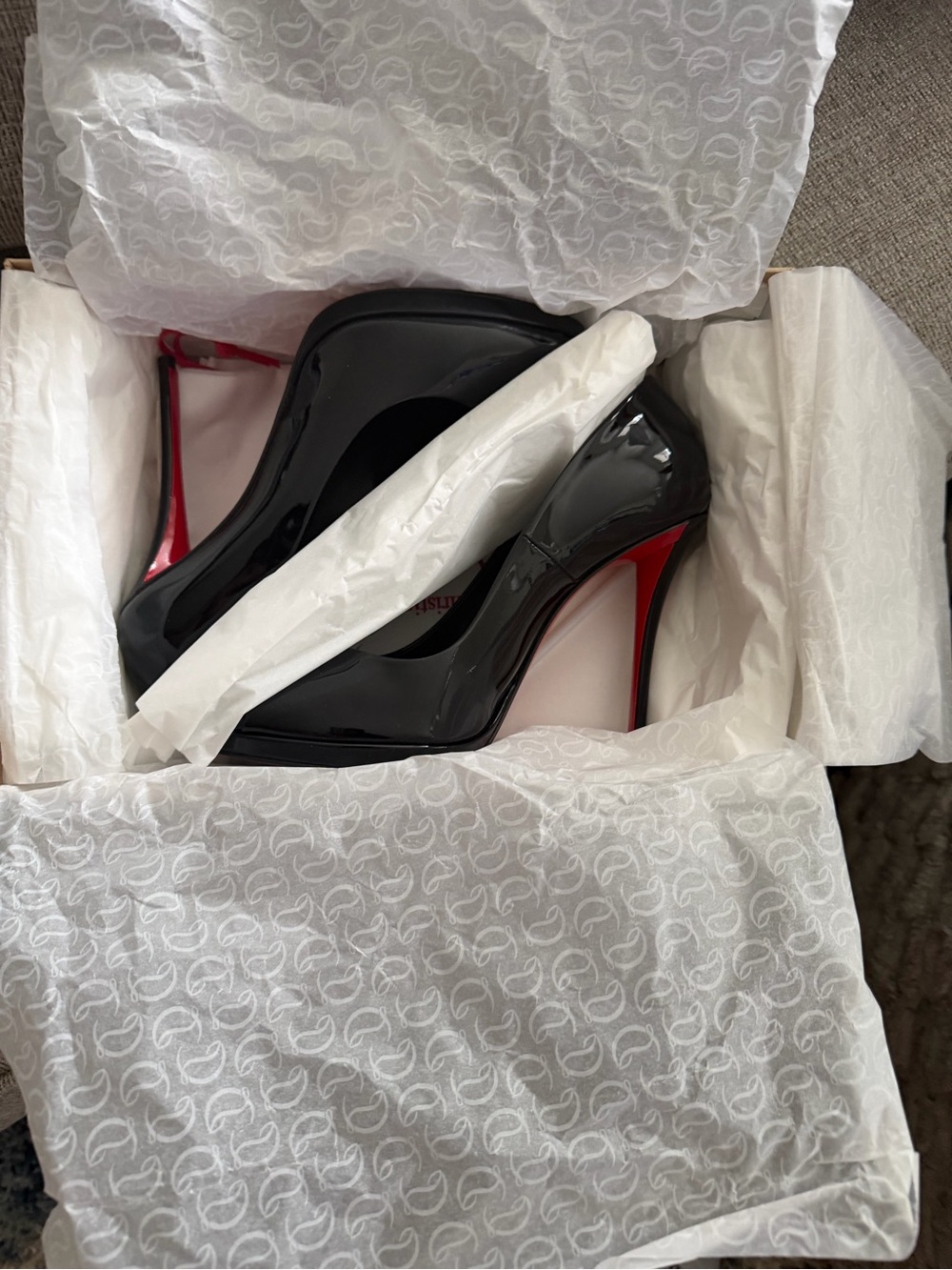 Christian Louboutin Black Patent Lady Z Stiletto Pumps 120 Size 40